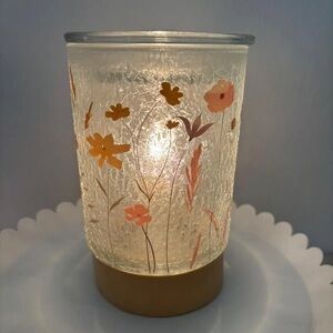 Scentsy Floral Glass Candle Holder with Gold Base